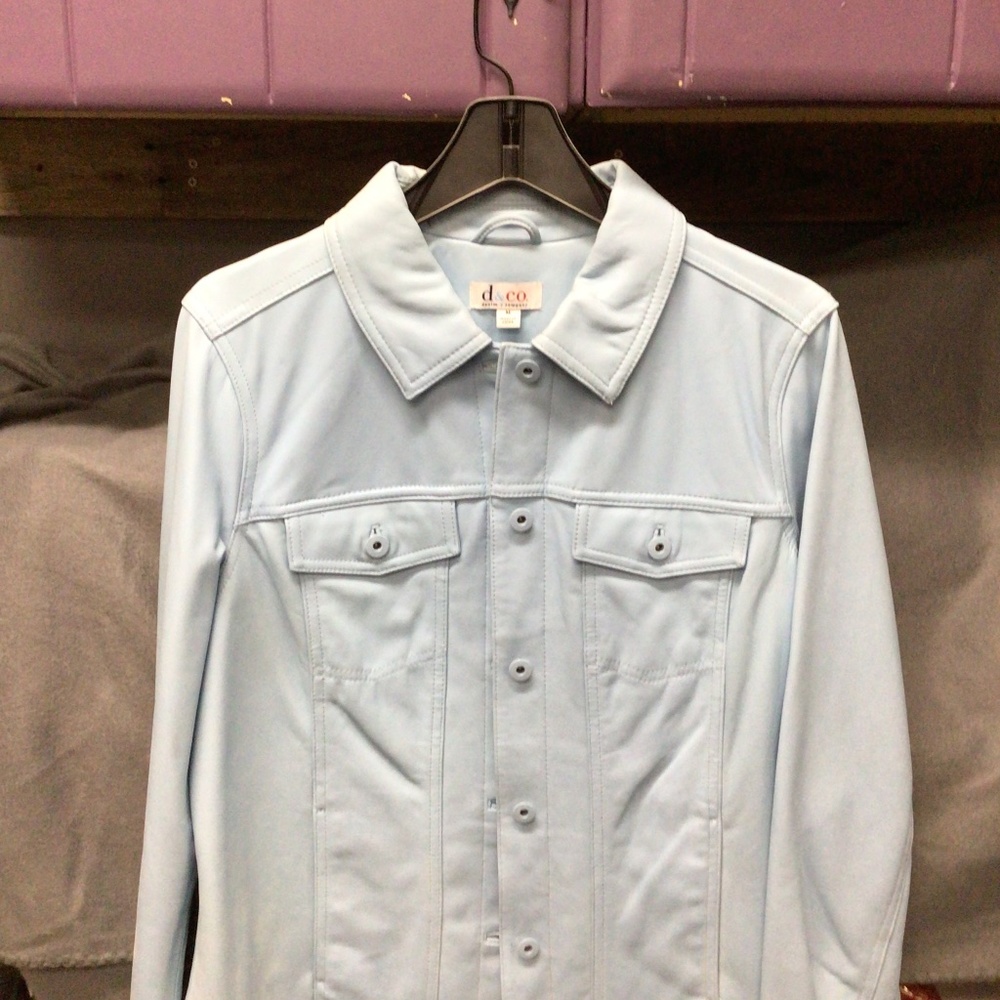 Denim & Company light blue leather jacket.  Size Medium